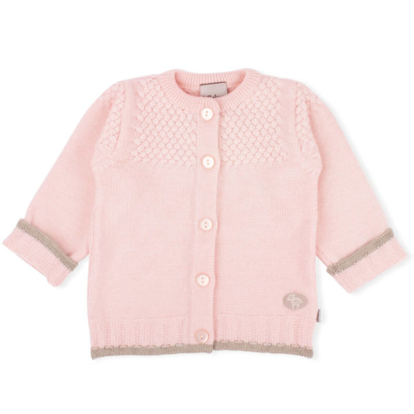 Kardigan med knapper fra Lillelam i 100% merinoull i fargen rosa