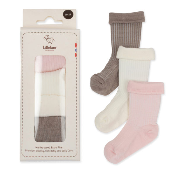 - Størrelsesguide - Lillelam 3pk gavesokk rosa 1 Gavepakke med ullsokker til jentebaby