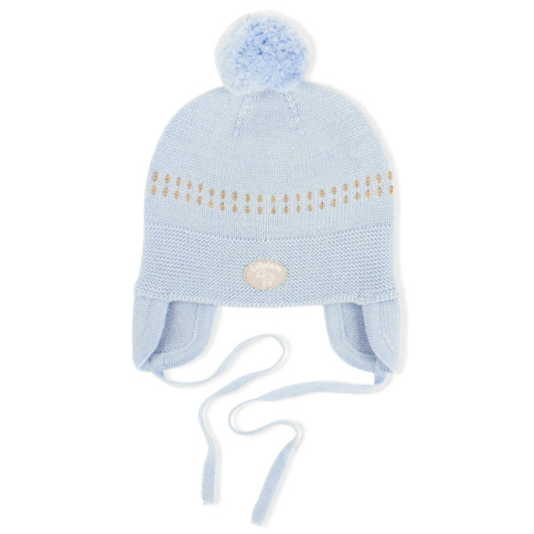 Lue med dusk og knyting fra Lillelam i 100% merinoull i fargen lyseblå