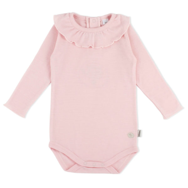 Lillelam_Ullbody krave_rosa 1 Ullbody med krage og lange armer fra Lillelam i 100% merinoull i fargen rosa