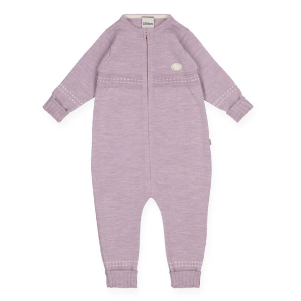 Ulldress til baby med glidelås i lys lilla