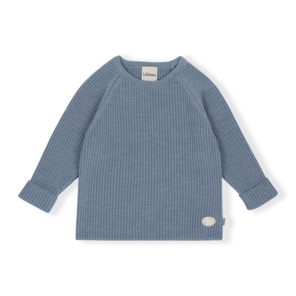 Lillelam_Genser ribb_mellomblå - Jumper rib_medium blue Ullgenser til barn i ribbestrikk