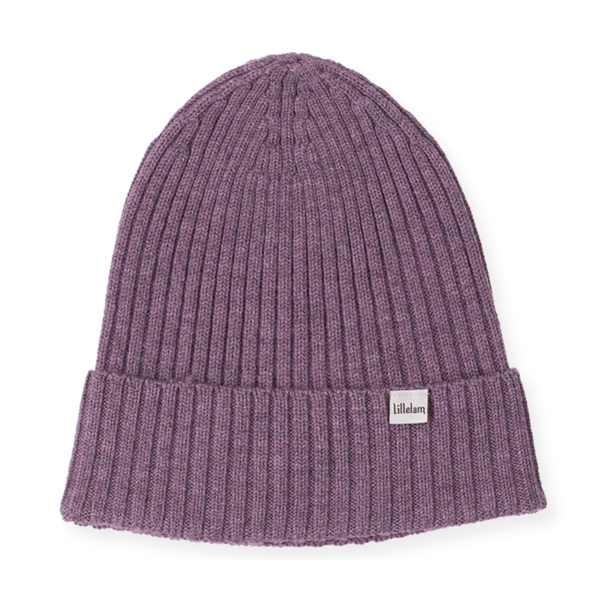 Lillelam_Lue ribb_plomme - Hat rib_plum Ulllue til barn